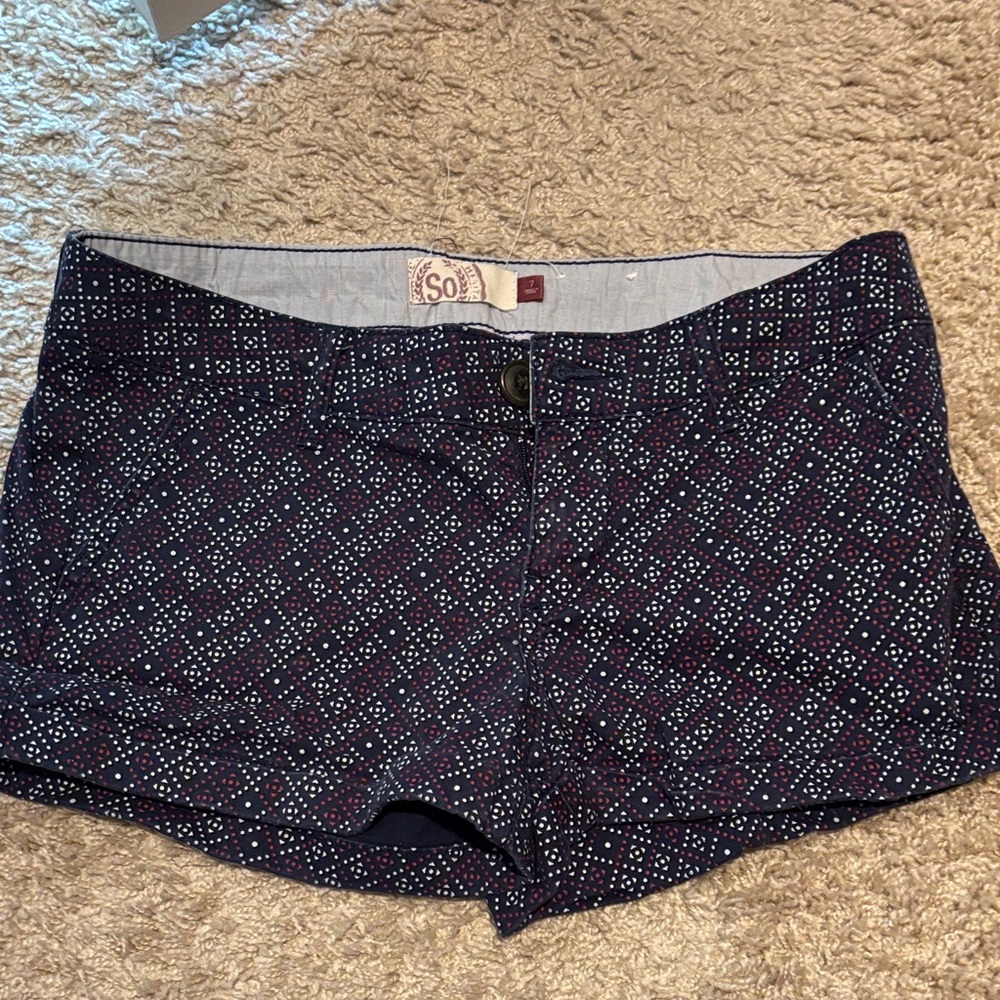 SO Women's  Patterned Shorts - Dark Blue and White